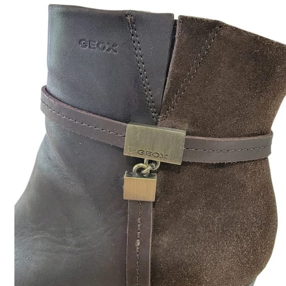 Geox Respira Amelia Brown Ankle Boots Suede Leather Wedge Booties Women’s 38.5 - Picture 12 of 16